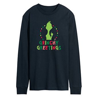 Men's Dr. Seuss The Grinch Grinchy Greetings Long Sleeve Graphic Tee