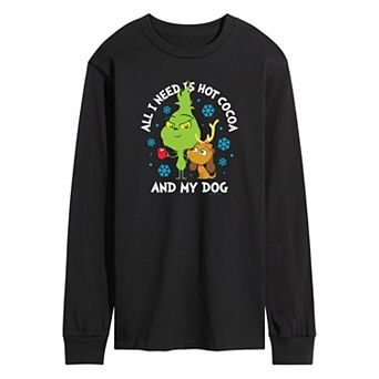Men's Dr. Seuss The Grinch Hot Cocoa And My Dog Long Sleeve Graphic Tee