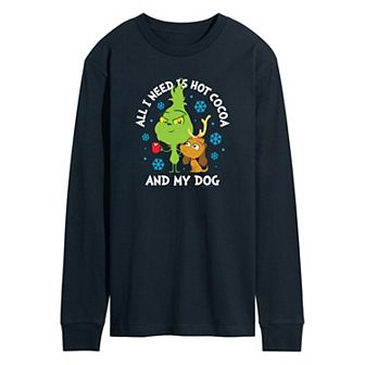 Men's Dr. Seuss The Grinch Hot Cocoa And My Dog Long Sleeve Graphic Tee
