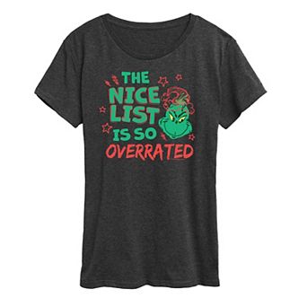 Women's Dr. Seuss The Grinch Nice List Overrated Graphic Tee