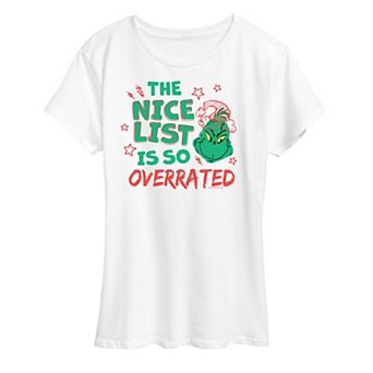 Women's Dr. Seuss The Grinch Nice List Overrated Graphic Tee