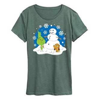 Women's Dr. Seuss The Grinch Building Snowman Graphic Tee