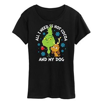 Women's Dr. Seuss The Grinch Hot Cocoa And My Dog Graphic Tee