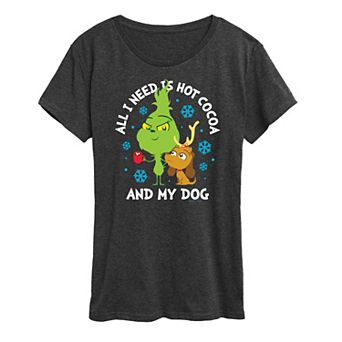 Women's Dr. Seuss The Grinch Hot Cocoa And My Dog Graphic Tee