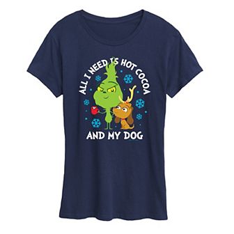 Women's Dr. Seuss The Grinch Hot Cocoa And My Dog Graphic Tee