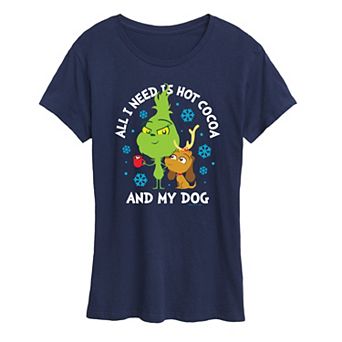 Women's Dr. Seuss The Grinch Hot Cocoa And My Dog Graphic Tee