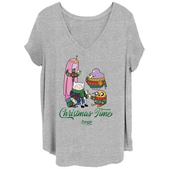 Juniors' Plus Size Adventure Time Christmas Time V-Neck Tee