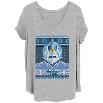 Juniors' Plus Size Adventure Time Ice King Christmas Sweater V-Neck Tee
