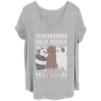 Juniors' Plus Size We Bare Bear Christmas Bear Squad V-Neck Tee