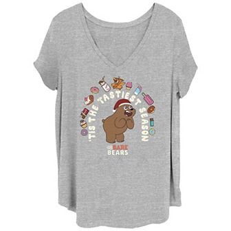 Juniors' Plus Size We Bare Bear 'Tis The Tastiest Season V-Neck Tee