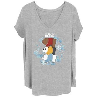 Juniors' Plus Size We Bare Bear Christmas Stack Bears V-Neck Tee