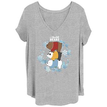 Juniors' Plus Size We Bare Bear Christmas Stack Bears V-Neck Tee