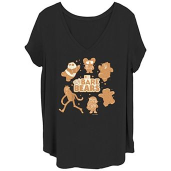 Juniors' Plus Size We Bare Bear Gingerbread Cookies V-Neck Tee