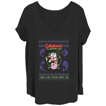 Juniors' Plus Size Courage The Cowardly Dog Ugly Christmas Sweater V-Neck Tee