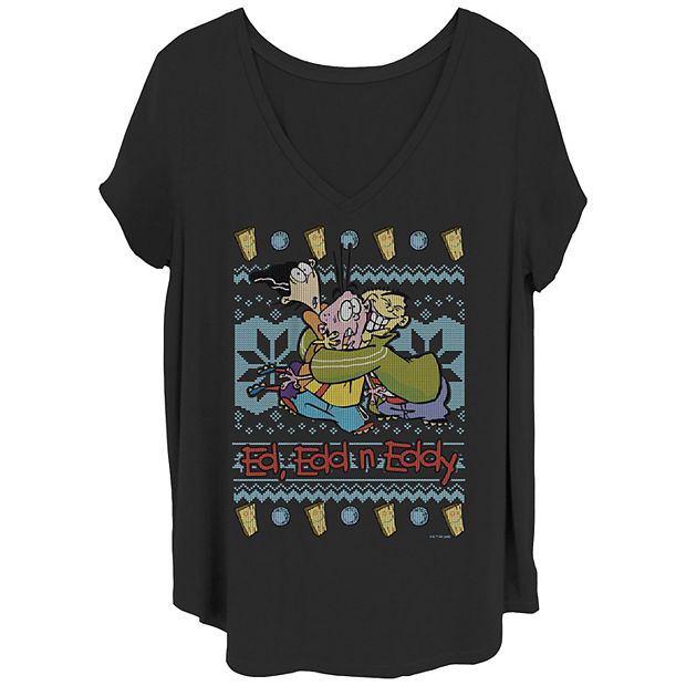 Juniors Plus Size Edd Edd Eddy Ugly Christmas Sweater V Neck Tee