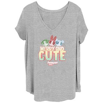 Juniors' Plus Size The Powerpuff Girls Merry & Cute V-Neck Tee