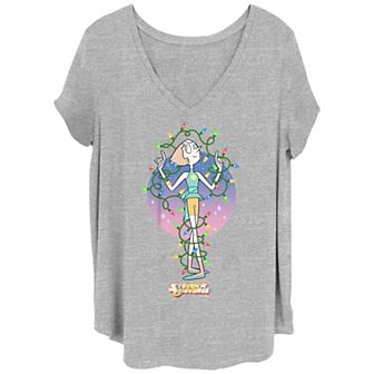 Juniors' Plus Size Steven Universe Pearl Wrapped In Christmas Lights V-Neck Tee