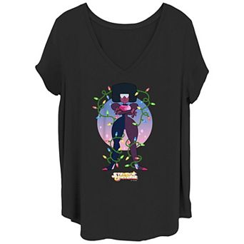 Juniors' Plus Size Steven Universe Garnet Wrapped In Christmas Lights V-Neck Tee