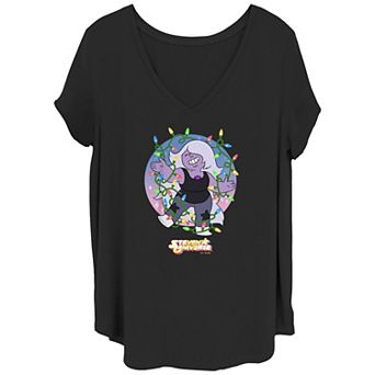 Juniors' Plus Size Steven Universe Amethyst Wrapped In Christmas Lights V-Neck Tee