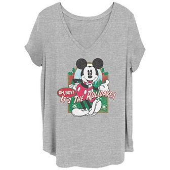 Disney's Mickey Mouse Juniors' Plus Size It's The Holidays V-Neck Tee