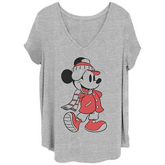 Disney's Mickey Mouse Juniors' Plus Size Winter Fashion V-Neck Tee