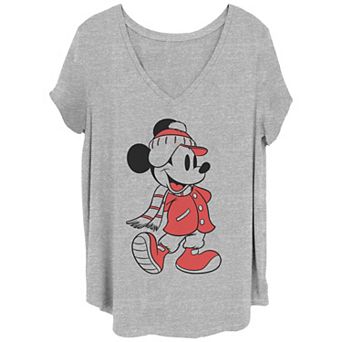Disney's Mickey Mouse Juniors' Plus Size Winter Fashion V-Neck Tee