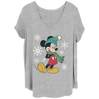 Disney's Mickey Mouse Juniors' Plus Size Winter Holiday Style V-Neck Tee