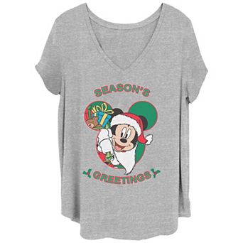 Disney's Mickey Mouse Juniors' Plus Size Season's Greetings V-Neck Tee
