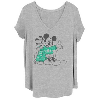 Disney's Mickey Mouse & Pluto Juniors' Plus Size Christmas Sweaters V-Neck Tee