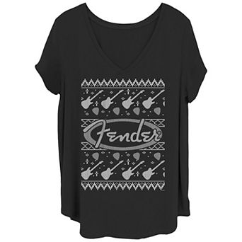 Juniors' Plus Size Fender Christmas Sweater V-Neck Tee