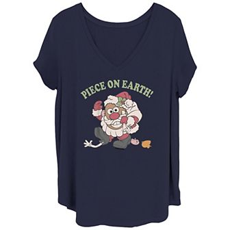 Juniors' Plus Size Mr. Potato Head Piece On Earth V-Neck Tee
