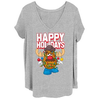 Juniors' Plus Size Mr. Potato Head Christmas Ornaments V-Neck Tee