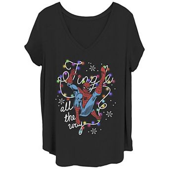 Juniors' Plus Size Marvel Spider-Man Jingle All The Way V-Neck Tee
