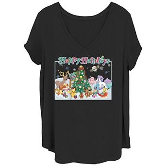 Juniors' Plus Size Pokemon Happy Holidays Photo V-Neck Tee