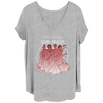 Disney Princesses Juniors' Plus Size Let Your Holiday Shine Bright V-Neck Tee