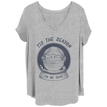 Juniors' Plus Size Star Wars The Mandalorian Grogu 'Tis The Season To Be Cute V-Neck Tee