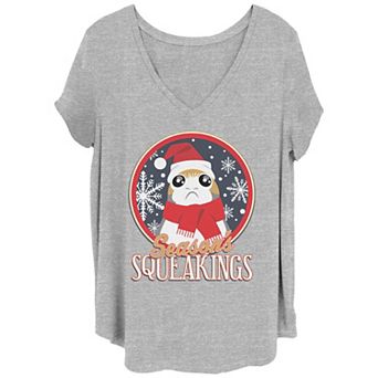 Juniors' Plus Size Star Wars Season's Squeakings V-Neck Tee
