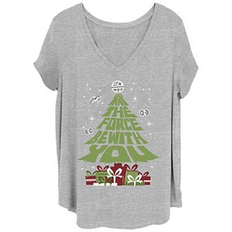 Juniors' Plus Size Star Wars Christmas Tree & Presents V-Neck Tee
