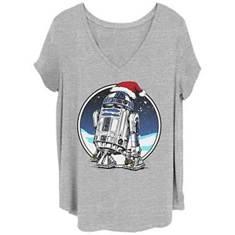 Juniors' Plus Size Star Wars Christmas R2-D2 V-Neck Tee