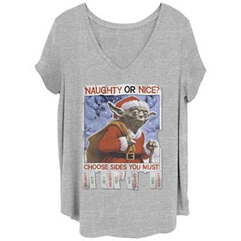 Juniors' Plus Size Star Wars Yoda Choose Naughty Or Nice V-Neck Tee