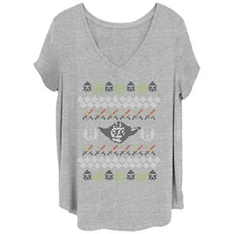 Juniors' Plus Size Star Wars Jedi Christmas Sweater V-Neck Tee