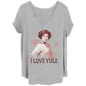 Juniors' Plus Size Star Wars Princess Leia I Love Yule V-Neck Tee