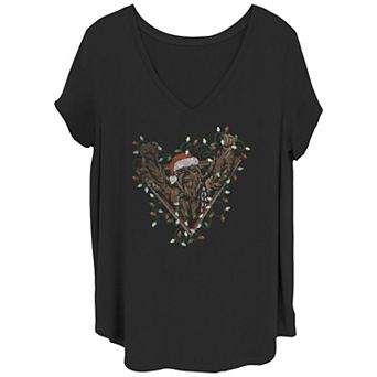 Juniors' Plus Size Star Wars Chewbacca Tangled In Christmas Lights V-Neck Tee