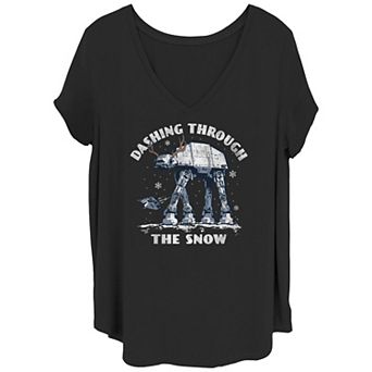 Juniors' Plus Size Star Wars AT Walker Dashing Through The Snow V-Neck Tee