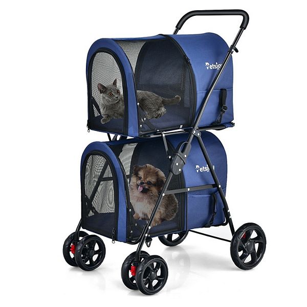4in1 Double Pet Stroller With Detachable Carrier And Travel Carriage