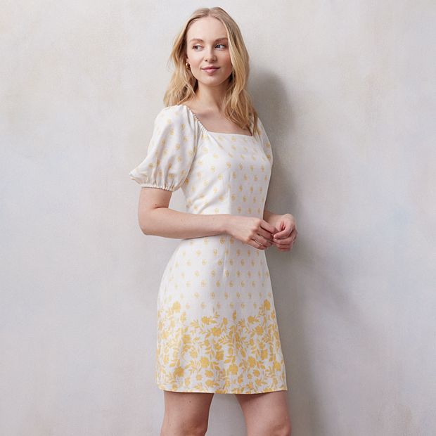 knee length dresses for ladies Square neck puff sleeve dress  OhSewPeachy
