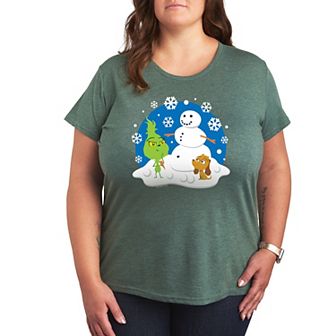 Plus Dr. Seuss The Grinch Building Snowman Graphic Tee