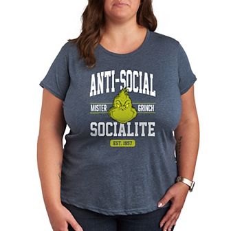 Plus Dr. Seuss The Grinch Anti Social Socialite Graphic Tee