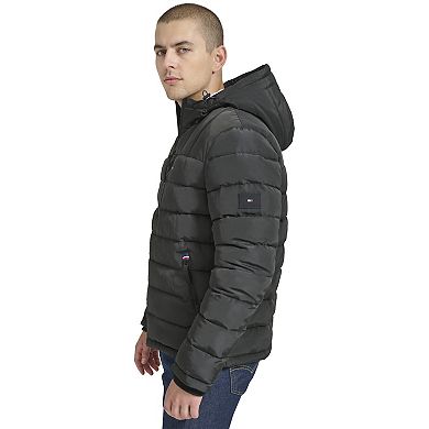 Men's Tommy Hilfiger Hooded Puffer Jacket with Sherpa Lined Hood