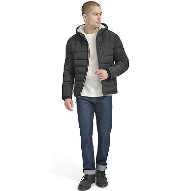 Men's Tommy Hilfiger Hooded Puffer Jacket with Sherpa Lined Hood